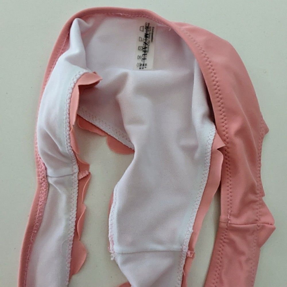 Women's Zaful Bikini Bottoms Only Scalloped Pink Rose Medium High Waisted Cheeky - Picture 5 of 8